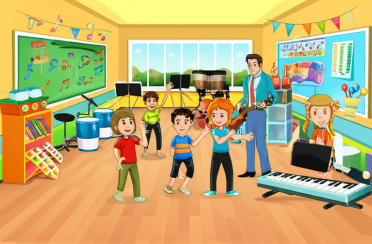 Cupom Histórias e Brincadeiras Cantadas para Empresas: Como comprar p/ o time com desconto? 2 Crianças cantando e brincando em sala de aula