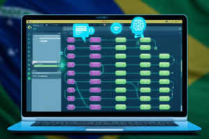 Ilustração de um laptop com o editor n8n exibindo fluxos de automação e ícones de IA, simbolizando a recuperação de valor em 15 dias.