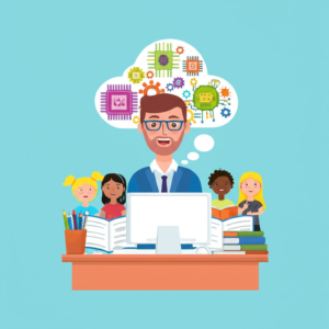 Professor utilizando tecnologia para criar materiais educacionais com IA