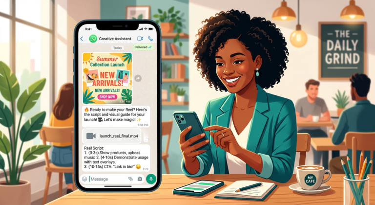 ZapPost: Cupom, Bônus e Como Ele Vai Mudar Seus Posts Diários 9 Empreendedor(a) satisfeito(a) recebendo posts diários personalizados para redes sociais via WhatsApp pelo serviço ZapPost no seu smartphone.