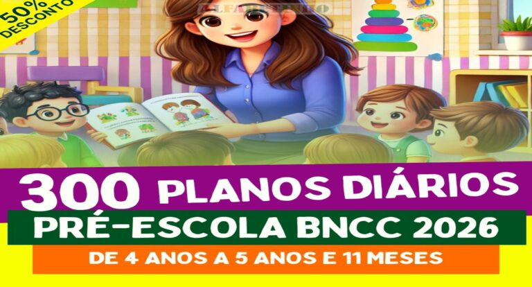 Professora usando 300 Planos Diários para pré‑escola, organizando aulas alinhadas à BNCC 2026