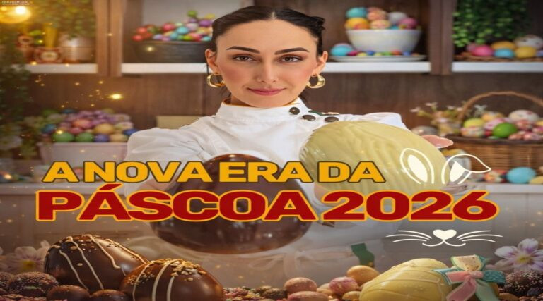 Marrara Bortoloti apresentando o curso A Nova Era da Páscoa 2026, mostrando como gerar lucro real com chocolates de Páscoa