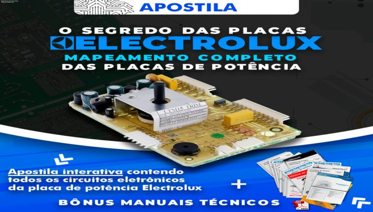 Capa da Apostila Segredo das Placas Electrolux mostrando diagramas de circuitos para reparo rápido
