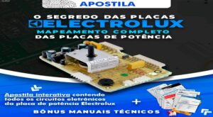 Apostila Segredo das Placas Electrolux exibindo diagramas de circuitos para reparo rápido de eletrodomésticos