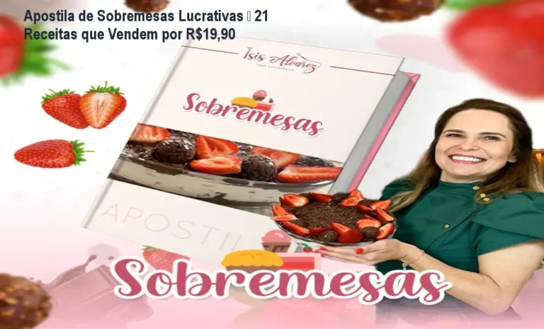 Capa digital da Apostila de Sobremesas Lucrativas da Chef Isis, mostrando 21 receitas comerciais para aumentar o lucro de confeiteiras