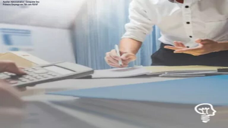 Auxiliar Administrativo – Conquiste Seu Primeiro Emprego em 76h com R$197 7 Imagem do curso Auxiliar Administrativo mostrando aulas online e benefícios para quem busca o primeiro emprego