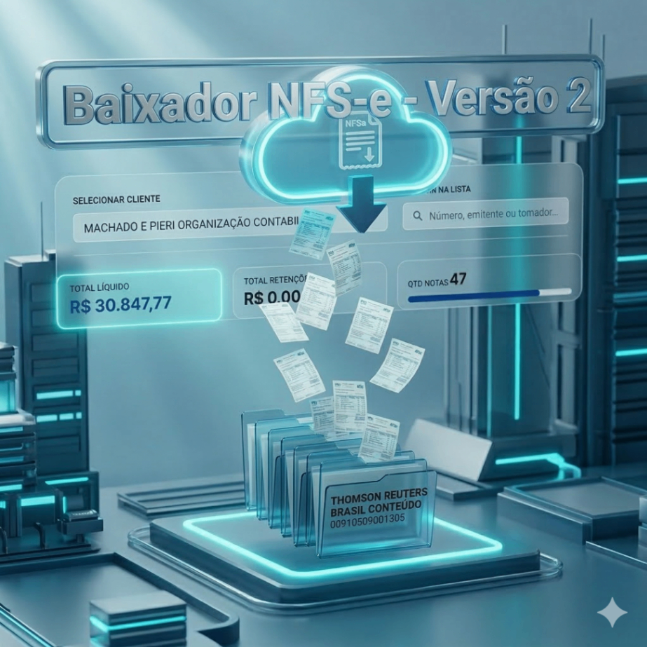 Tela do Baixador NFSe mostrando download massivo de XML e PDF com segurança local