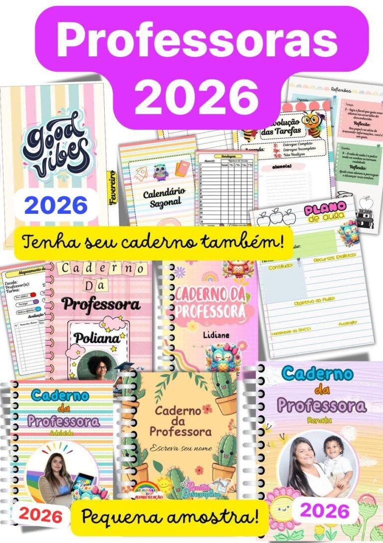 Capa editável do Caderno da Professora 2026 com sondagem diagnóstica e calendário