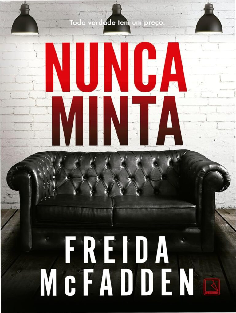 Capa do livro Nunca Minta de Freida McFadden, com atmosfera sombria de casa isolada na neve