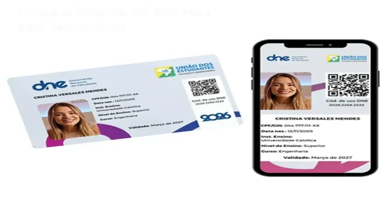Estudante utilizando a carteirinha DNE 2026 oficial no celular para validar meia-entrada