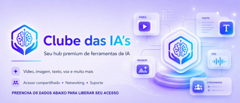 Imagem promocional do Clube das IA's destacando cupons, descontos e ofertas especiais para assinatura do hub de inteligência artificial