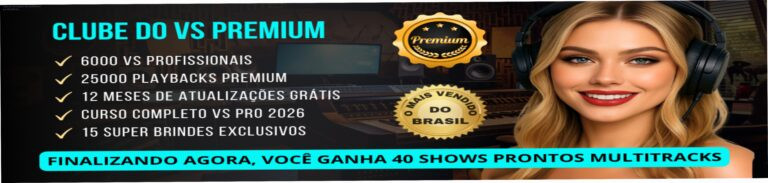 Clube do VS Premium: Som profissional por R$10,59/mês 3 Imagem do Clube do VS Premium mostrando multitracks, curso de Reaper e músicos em palco