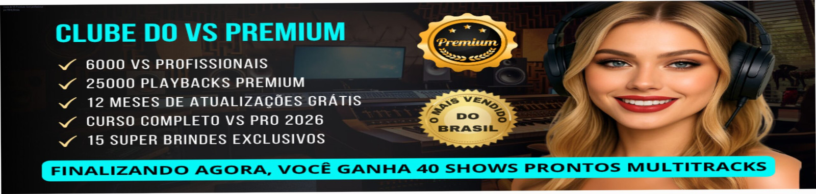 Imagem do Clube do VS Premium mostrando multitracks, curso de Reaper e músicos em palco