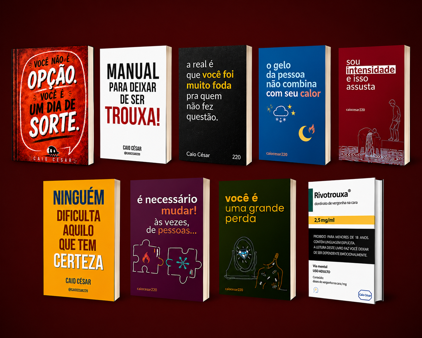 Capa da coleção completa com 9 ebooks de Caio César sobre autoestima, dependência emocional e relacionamentos