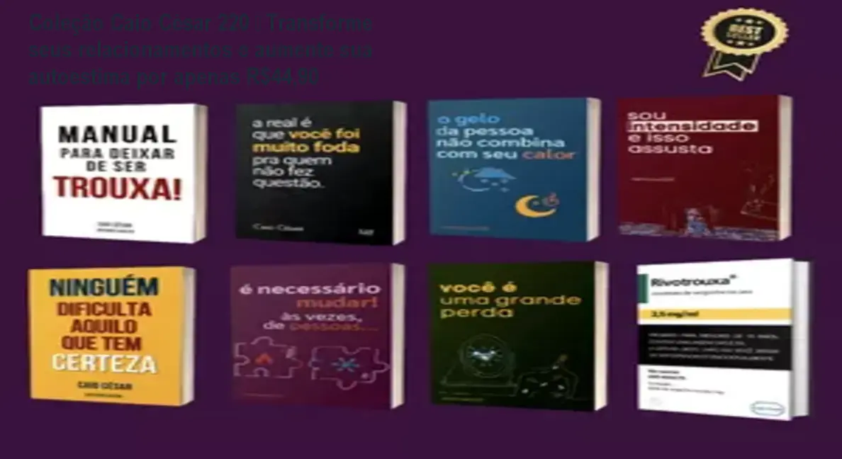 Imagem da capa da coleção digital Caio César 220 mostrando 8 livros que ajudam a melhorar relacionamentos e autoestima
