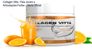Frasco de Collagen Vitta sendo consumido para obter pele mais firme e articulações sem dor