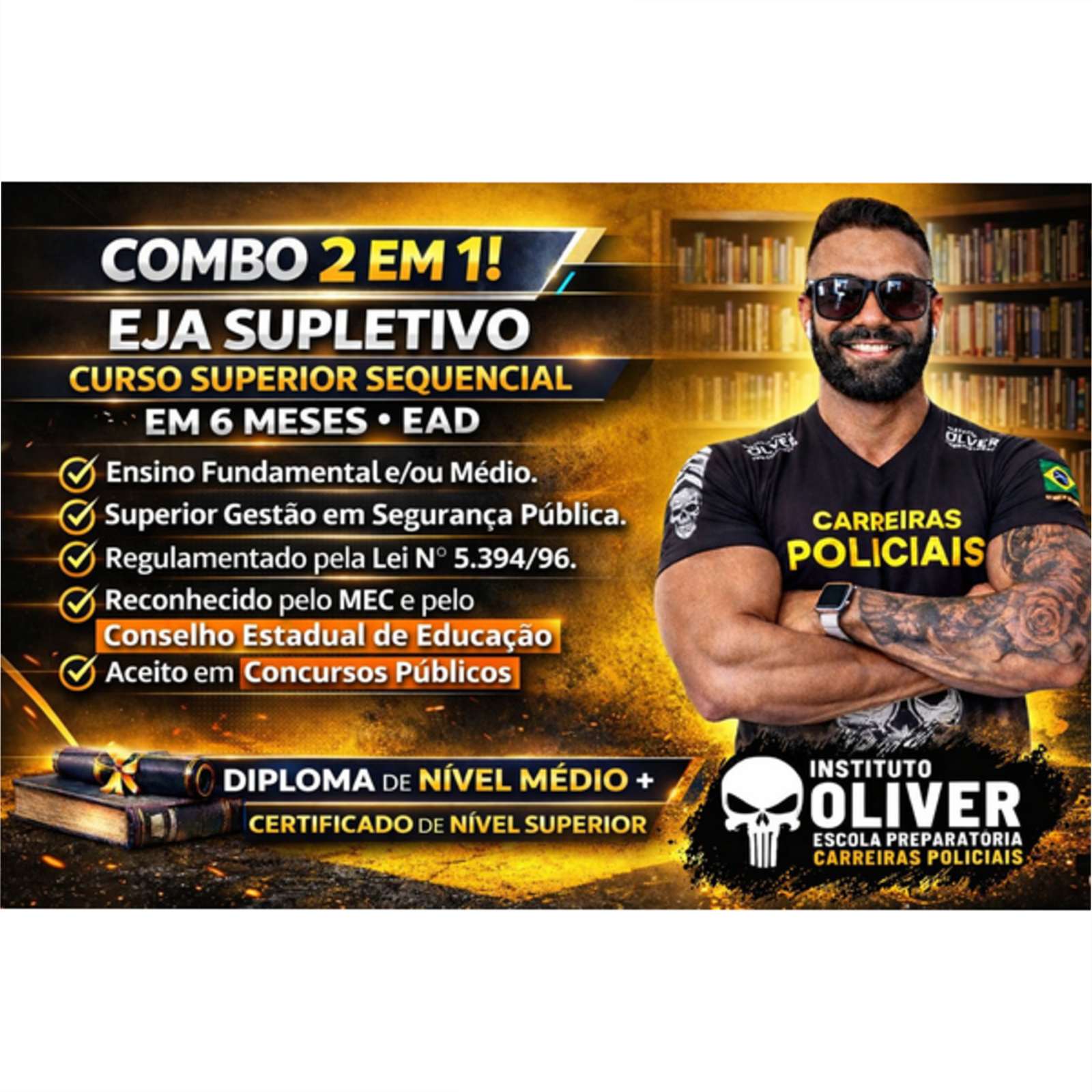 Combo de dois cursos superiores EAD com cupons e ofertas - Sequencial e Tecnólogo do Instituto Óliver para concursos públicos