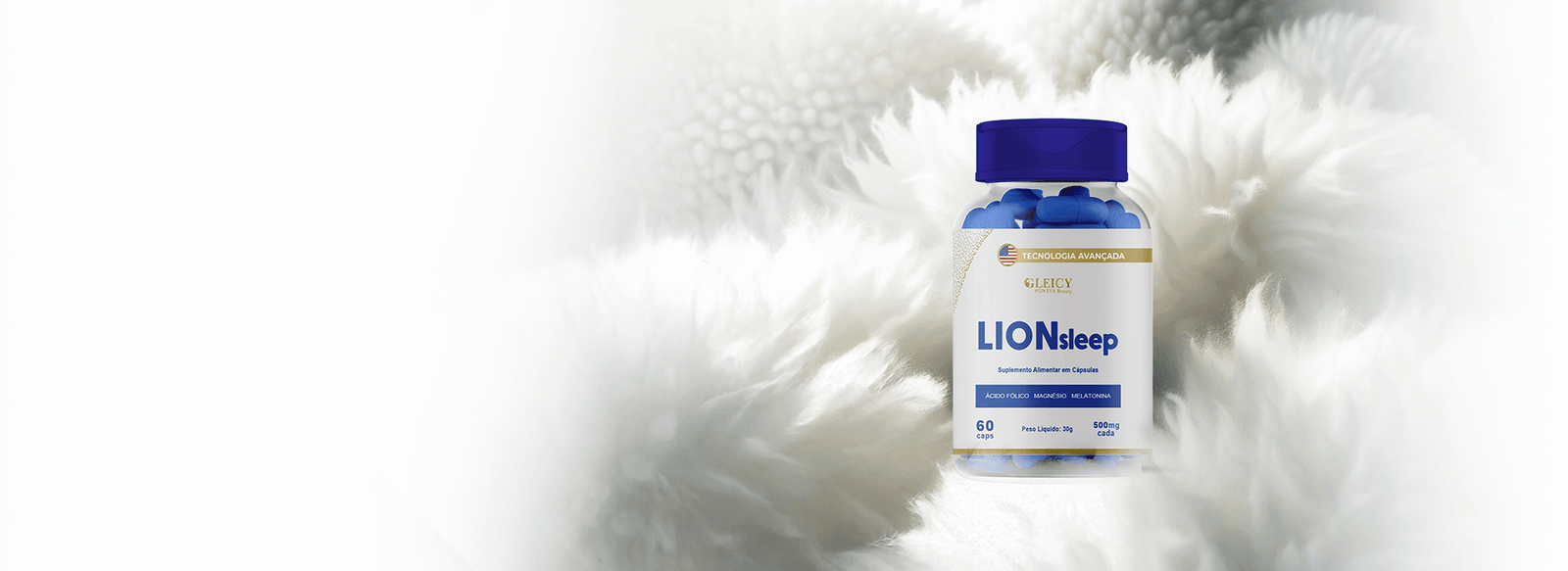Imagem promocional do suplemento Lion Sleep destacando cupom de desconto