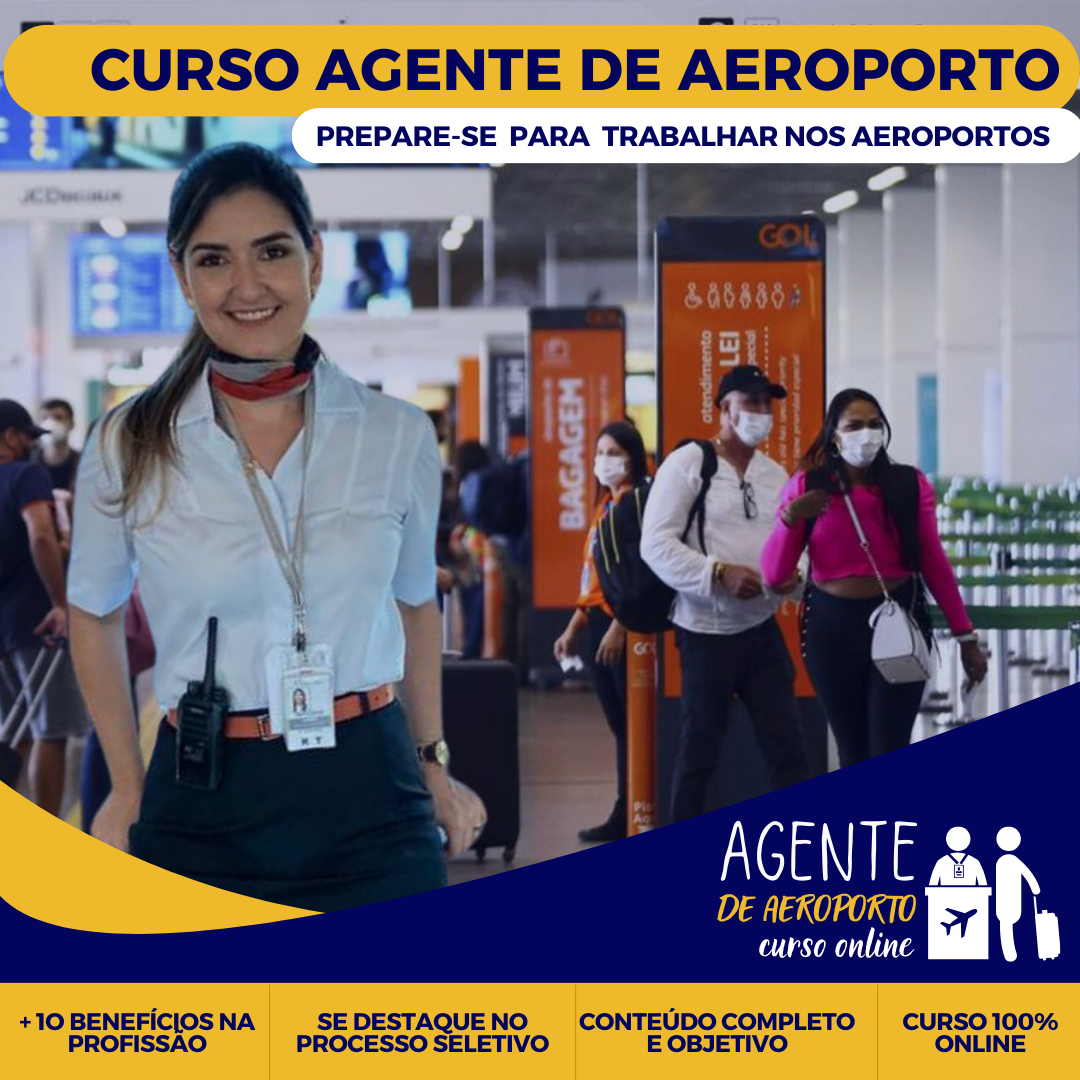 Imagem promocional do Curso de Agente de Aeroporto Online com destaque para cupons e ofertas especiais