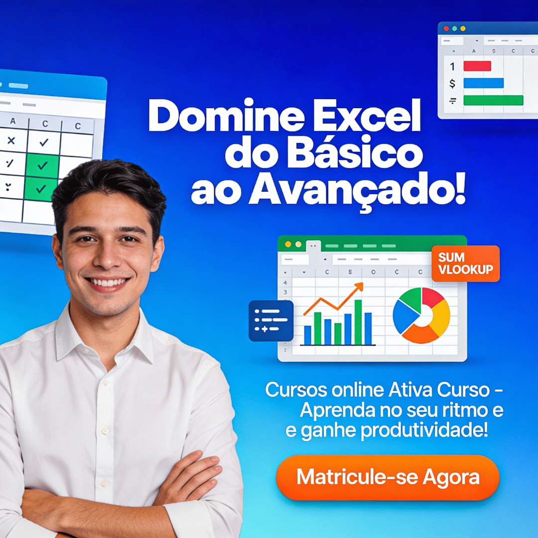 Imagem promocional do curso Excel Básico e Avançado com PowerBI, mostrando certificado digital e carteirinha de estudante