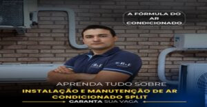 Tela do curso A Fórmula do Ar Condicionado mostrando aula prática de instalação em campo com destaque para ganhos profissionais