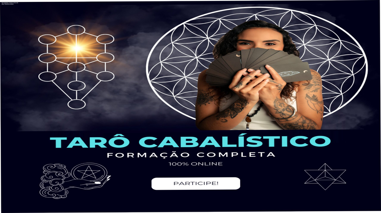 Imagem do curso Tarô Cabalístico do Instituto Sarä Costa mostrando símbolos da Cabala e cartas de tarô
