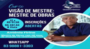 Imagem promocional do Curso Visão de Mestre: Mestre de Obras, mostrando módulos de liderança e construção sustentável