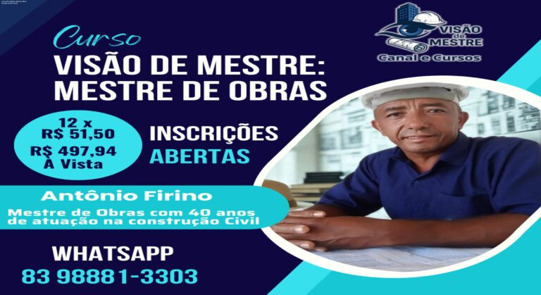 Imagem promocional do Curso Visão de Mestre: Mestre de Obras, mostrando módulos de liderança e construção sustentável