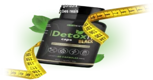 Frasco de Detox Fit Caps Black sendo usado por adulto para queimar gordura e controlar o apetite