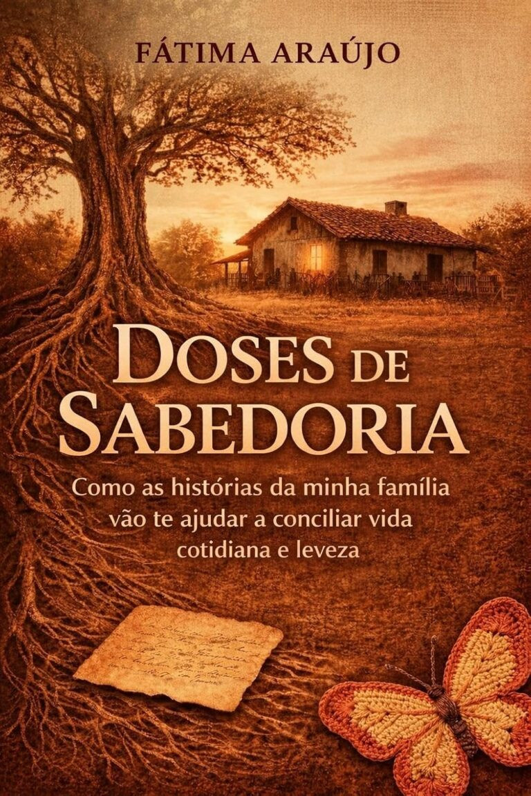 Doses de Sabedoria — Equilíbrio diário com histórias familiares 8 Capa do ebook 'Doses de Sabedoria' com ilustração de família reunida, simbolizando leveza e conciliação do cotidiano.