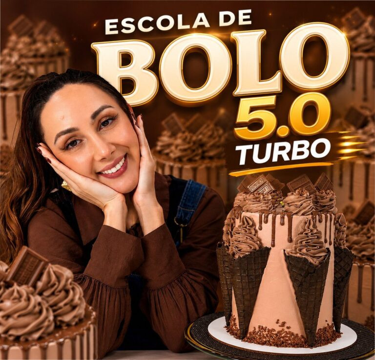 Imagem da Escola de Bolos 5.0 Turbo mostrando método Turbo de confeitaria para iniciantes