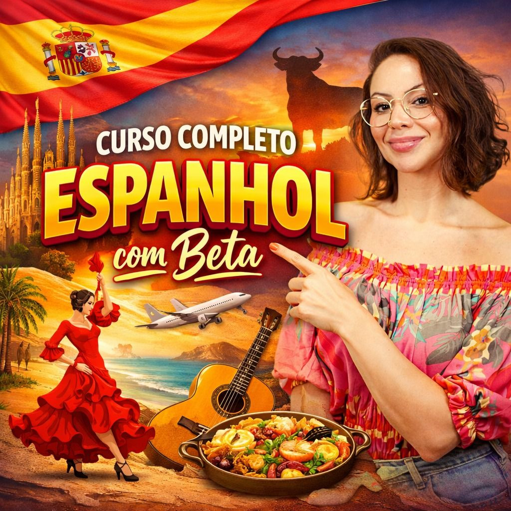 Espanhol com Beta – Cupons e Descontos: Veja Ofertas 1 Imagem promocional do curso Espanhol com Beta da Prof. Roberta Spessatto mostrando cupons de desconto e benefícios do método científico