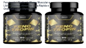 Frasco de Fenotropin ao lado de feno-grego, mostrando suplemento natural para aumento de massa e libido