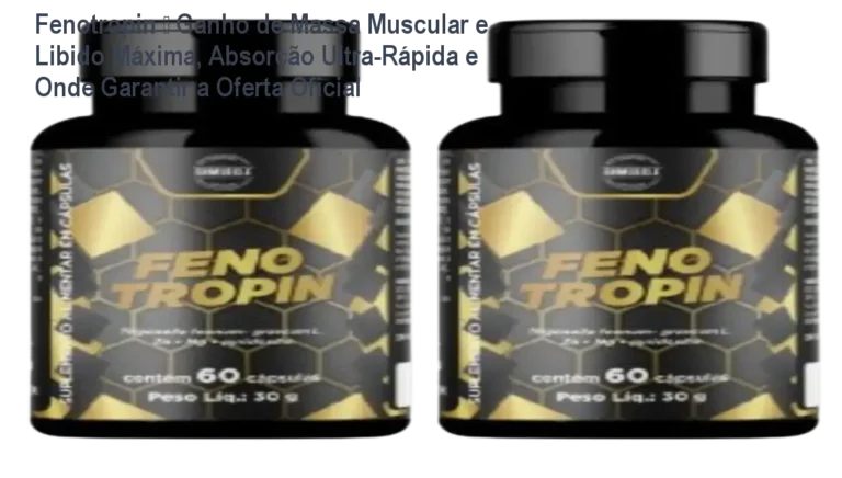 Frasco de Fenotropin ao lado de feno-grego, mostrando suplemento natural para aumento de massa e libido