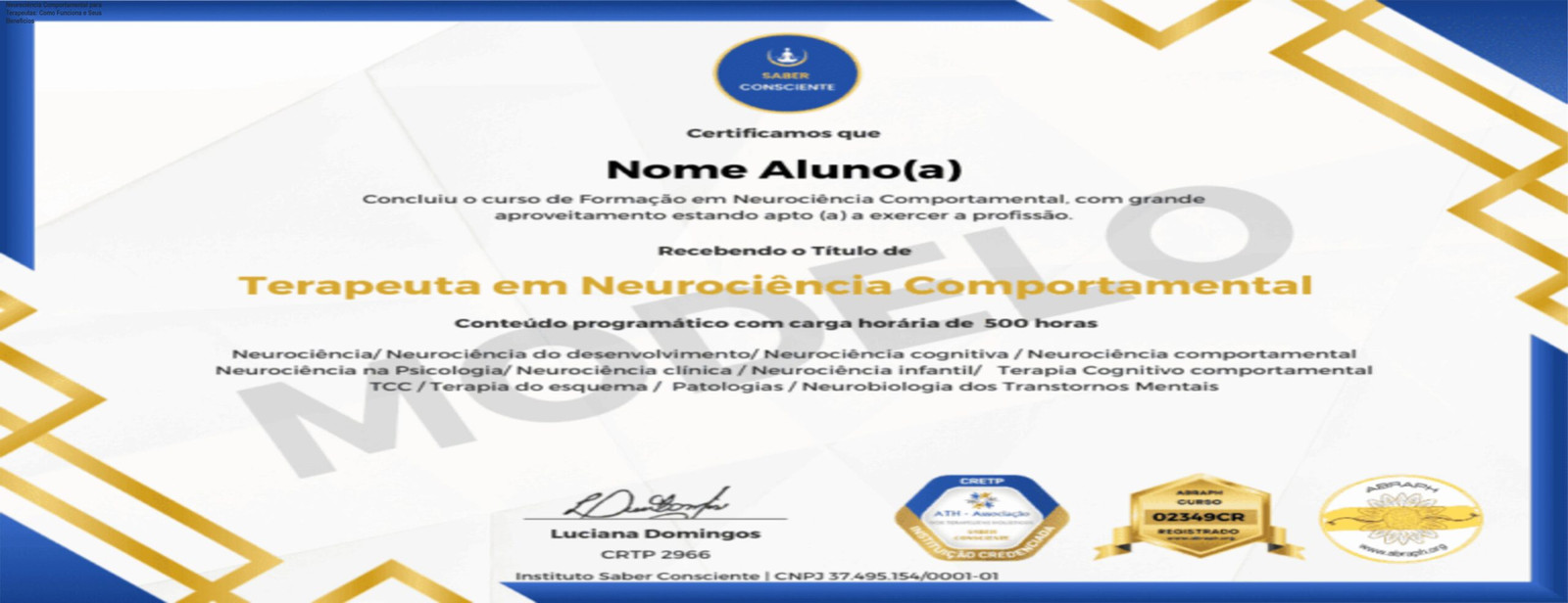 Imagem ilustrativa da formação em Neurociência Comportamental para Terapeutas do Instituto Saber Consciente