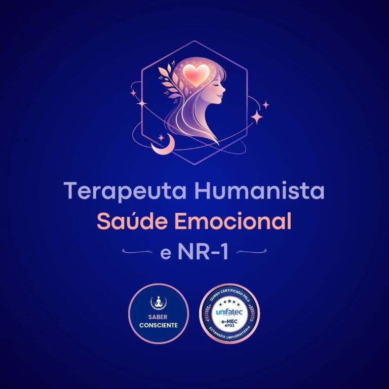 Imagem da Formação em Terapias Humanistas, Saúde Emocional e NR-1 destacando conteúdo amplo e certificado universitário