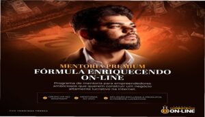 Imagem do curso Fórmula Enriquecendo Online VIIP mostrando suporte VIP, mentorias ao vivo e promessa de renda extra para iniciantes