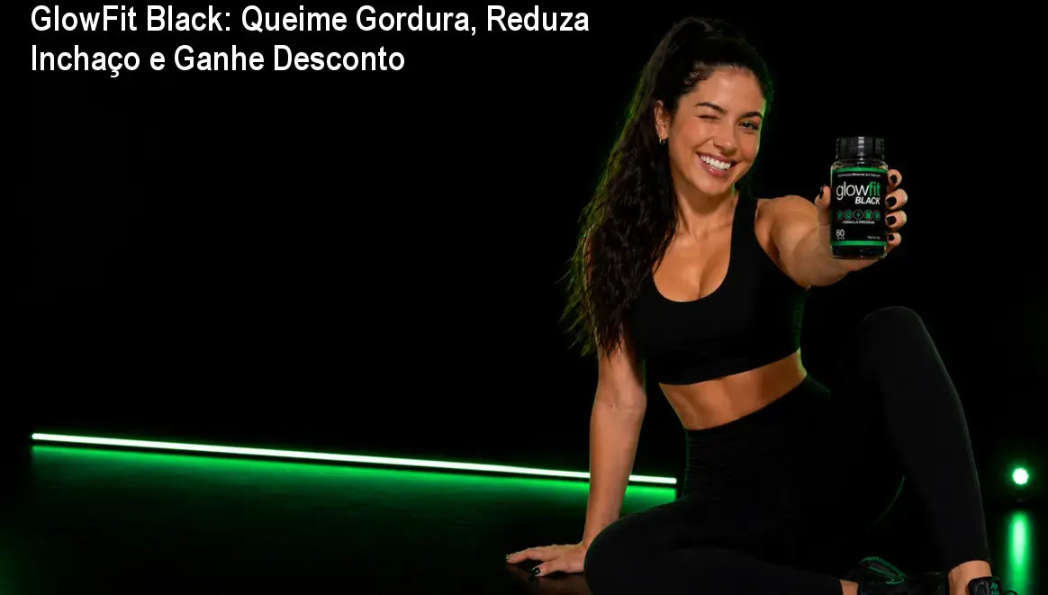 Mulher usando GlowFit Black e mostrando barriga chapada após semanas de uso