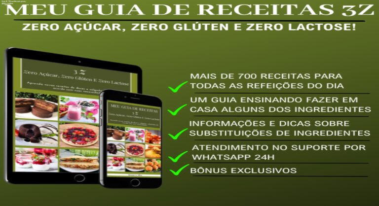 Capa do ebook Guia 3Z com receitas sem açúcar, glúten e lactose para diabéticos e intolerantes