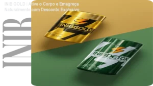 Frasco de INIB GOLD ao lado de cápsulas, mostrando como o suplemento natural ajuda a ativar o metabolismo e controlar o apetite
