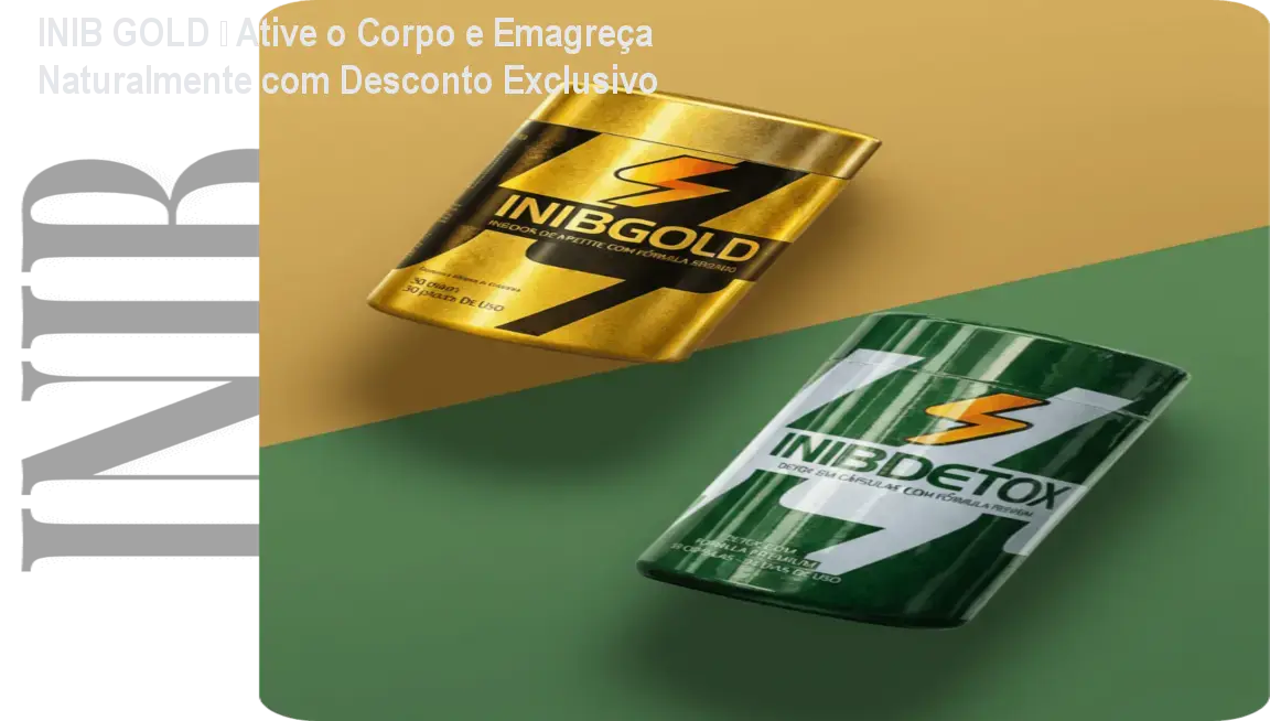 Frasco de INIB GOLD ao lado de cápsulas, mostrando como o suplemento natural ajuda a ativar o metabolismo e controlar o apetite