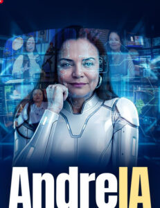 Captura de tela do aplicativo AndreaAI da Dra. Andrea Vermont, mostrando a interface de conversa com avatar terapêutico, cores suaves e ícones que remetem à psicanálise.