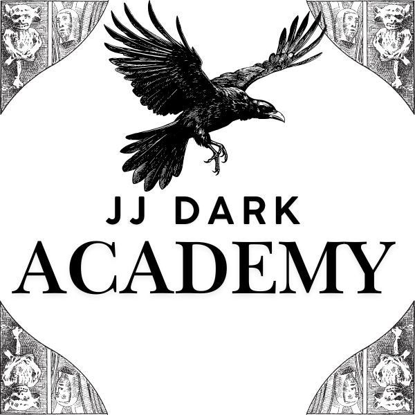 Imagem promocional da JJ Dark Academy destacando cupons de desconto para curso de canais dark no YouTube