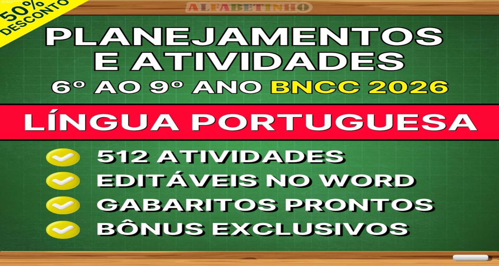 Pack de mais de 1.600 arquivos editáveis de planejamentos e atividades de Língua Portuguesa para 6º a 9º ano, alinhados à BNCC 2026