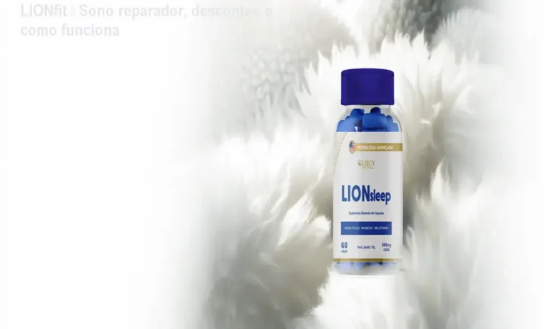 Frasco de LIONfit ao lado de uma cama, simbolizando sono reparador e manhã revigorada