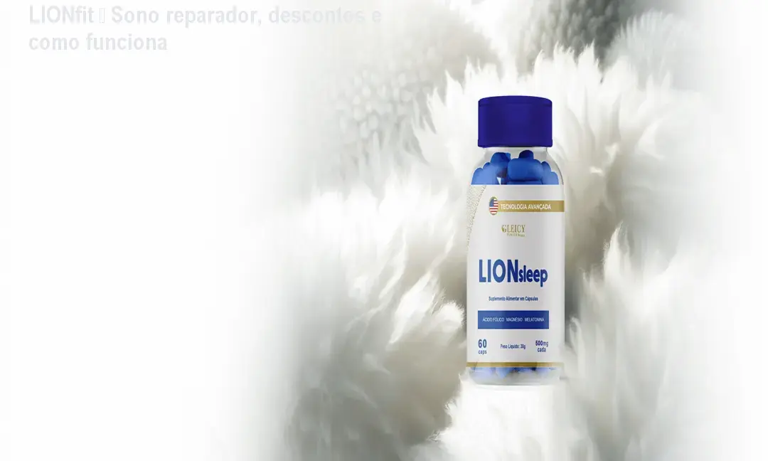Frasco de LIONfit ao lado de uma cama, simbolizando sono reparador e manhã revigorada