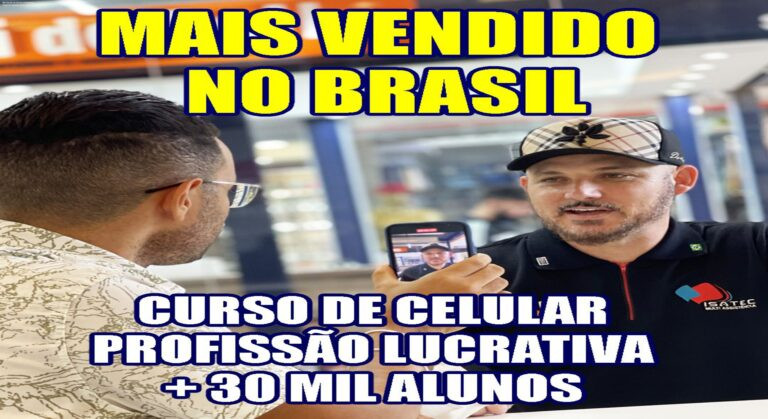 Tela do curso Manutenção de Celular 5.0 mostrando aula prática de reparo de smartphone Android e iPhone
