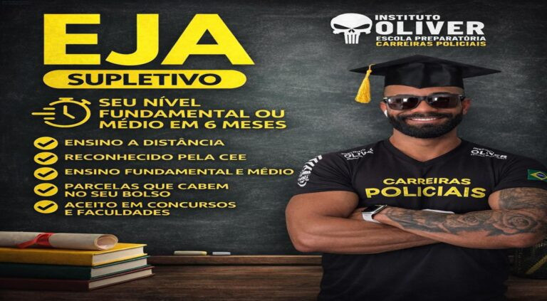 Imagem promocional do Curso EJA Supletivo 6 meses do Instituto Oliver, destacando flexibilidade e certificado online