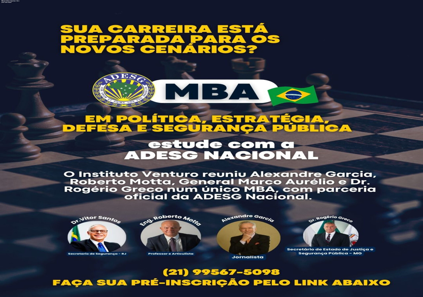 Imagem do MBA em Política, Estratégia, Defesa e Segurança Pública com destaque ao corpo docente da ESG