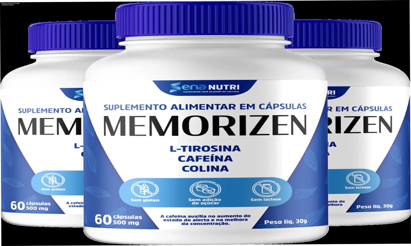 Frasco de Memorizen mostrando cápsulas para melhorar memória e foco